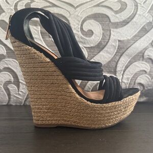 SCHUTZ Black Strappy Espadrille Wedge Sandals